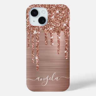 Roze Gouden Glitterdruppels Glam Meisjesachtige Ha iPhone 15 Case