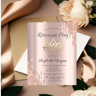 Roze Gouden Glitterdruppels Gouden Lotus Pensioen Kaart