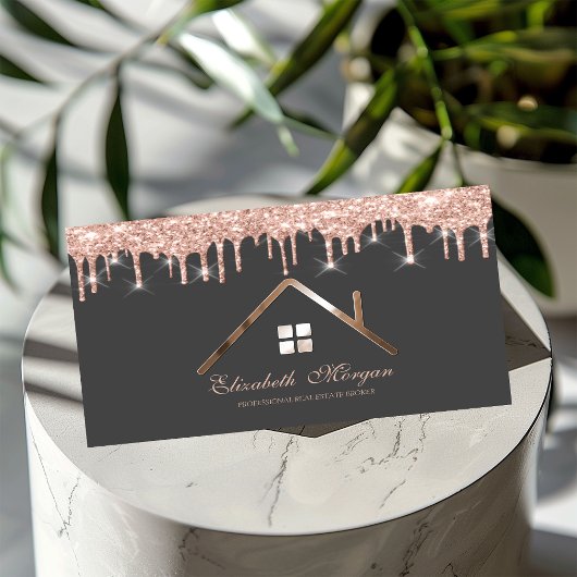 Roze Gouden Glitterdruppels Makelaar Visitekaartje