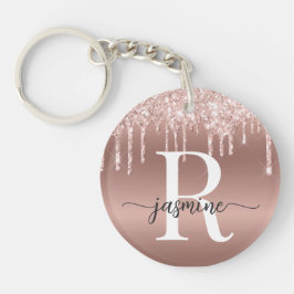 Roze Gouden Glitterdruppels Metaal Meisjesachtig M Sleutelhanger