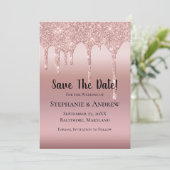 Roze Gouden Glitterende Blush Roze Trendy Save The Date (Staand voorkant)