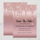 Roze Gouden Glitterende Blush Roze Trendy Save The Date (Voorkant / Achterkant)