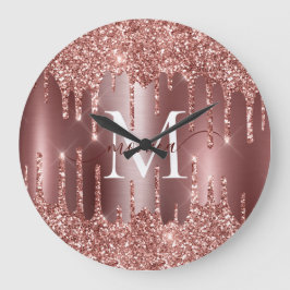 Roze Gouden Glitterende Druppels Monogram Geperson Grote Klok