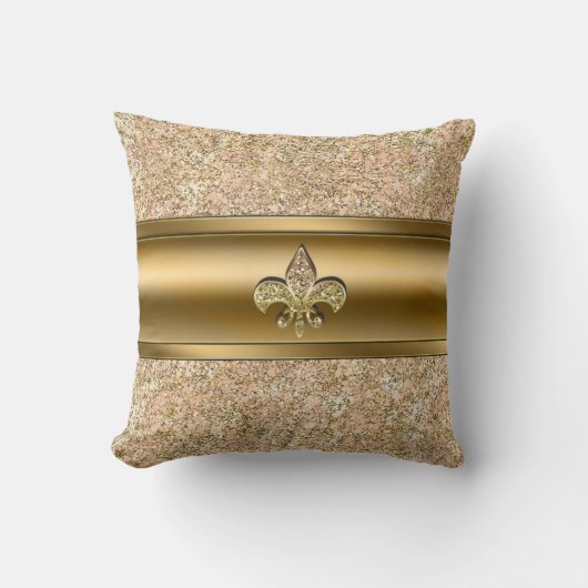 Roze & Gouden Glitterende Fleur de lis Chic Kussen (Voorkant)