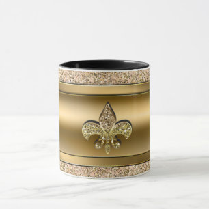Roze & Gouden Glitterende Fleur de lis Chic Mok