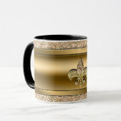 Roze & Gouden Glitterende Fleur de lis Chic Mok (Voorkant links)