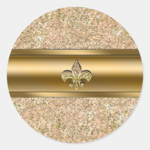 Roze & Gouden Glitterende Fleur de lis Feest Ronde Sticker