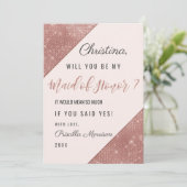 Roze Gouden Glitterende Pailletten Bruidsmeisje Bi Kaart (Staand voorkant)