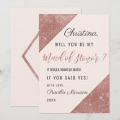 Roze Gouden Glitterende Pailletten Bruidsmeisje Bi Kaart (Voorkant / Achterkant)