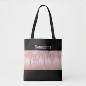 Roze Gouden Glitterende Roze Blush Monogram Tote Bag (Voorkant)
