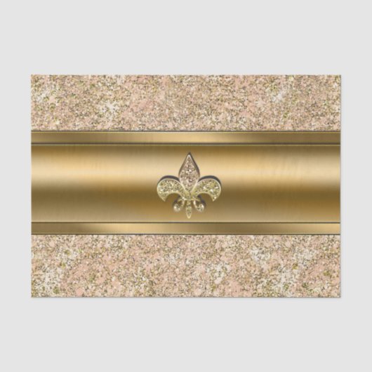 Roze & Gouden Glitterige Fleur de lis Feestje Tissuepapier (Voorkant)