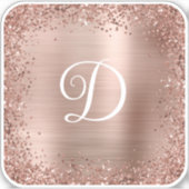 Roze Gouden Glitterrand en Folie Monogram Sticker (Voorkant)