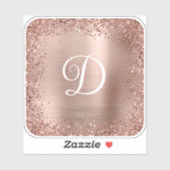Roze Gouden Glitterrand en Folie Monogram Sticker (Vel)