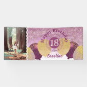 Roze Gouden Glitters 18e Verjaardag & Ballonnen Spandoek (Horizontaal)