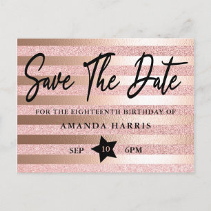 Roze Gouden Glitters 18e Verjaardag Save The Date Briefkaart