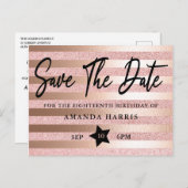 Roze Gouden Glitters 18e Verjaardag Save The Date Briefkaart (Voorkant / Achterkant)