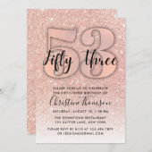 Roze Gouden Glitters 53e Verjaardagsuitnodiging Kaart (Voorkant / Achterkant)