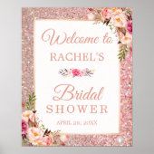 Roze Gouden Glitters Bloemen Bruids Shower Bord Poster (Voorkant)