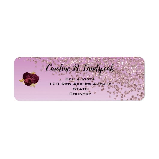 Roze Gouden Glitters, Burgundyrozen Zoete 16 Etiket (Voorkant)