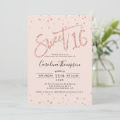 Roze gouden glitters confetti blush Sweet 16 foto Kaart (Staand voorkant)