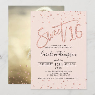 Roze gouden glitters confetti blush Sweet 16 foto Kaart