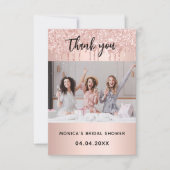 Roze gouden glitters dips bruids-shower foto bedankkaart (Voorkant)