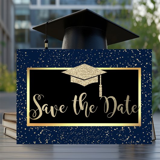 Roze gouden glitters donkerblauwe grad Save The Da Date