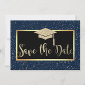 Roze gouden glitters donkerblauwe grad Save The Da Date (Voorkant)