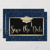 Roze gouden glitters donkerblauwe grad Save The Da Save The Date (Voorkant / Achterkant)