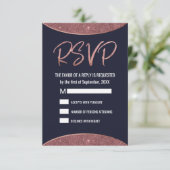 Roze Gouden Glitters Donkerblauwe Ronde RSVP (Staand voorkant)