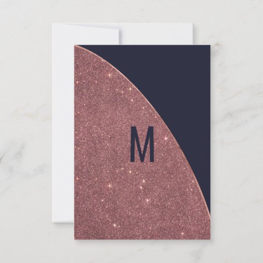 Roze Gouden Glitters Donkerblauwe Ronde RSVP (Achterkant)