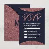 Roze Gouden Glitters Donkerblauwe Ronde RSVP (Voorkant / Achterkant)