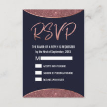 Roze Gouden Glitters Donkerblauwe Ronde RSVP