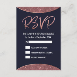 Roze Gouden Glitters Donkerblauwe Ronde RSVP Kaartje