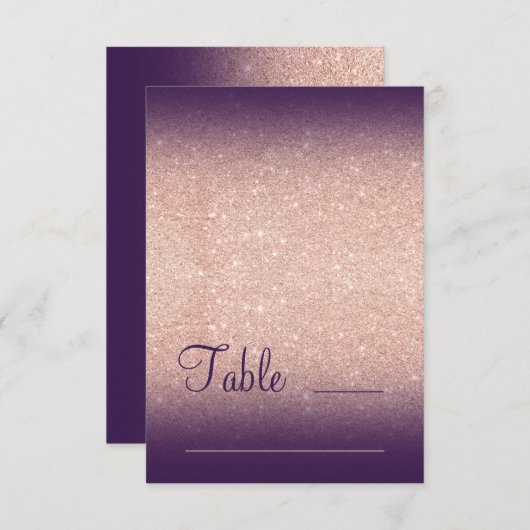 Roze gouden glitters druif paarse ombre zitplaats kaart (Voorkant / Achterkant)