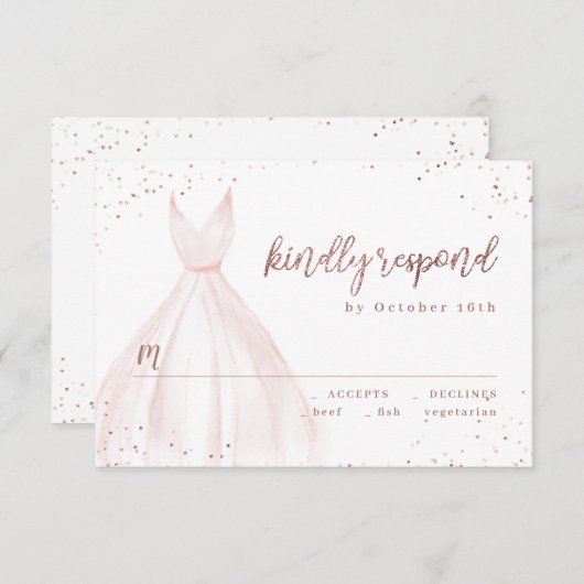 Roze Gouden Glitters Elegante Glans Roze Jurk RSVP (Voorkant / Achterkant)