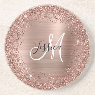 Roze Gouden Glitters en Folie Meisjesachtige Glam  Zandsteen Onderzetter