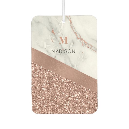 Roze Gouden Glitters en Glanzende Marmeren Monogra Luchtverfrisser (Voorkant)