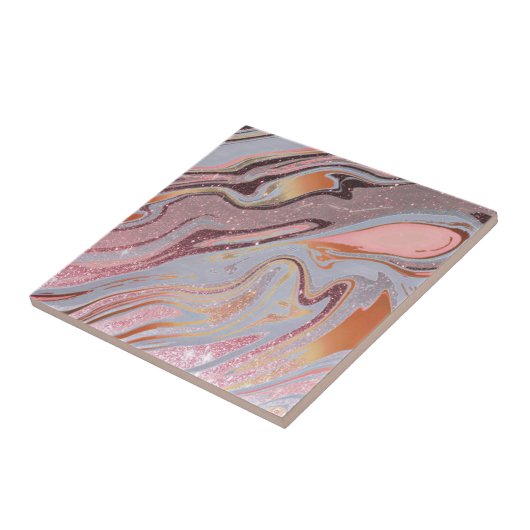 Roze gouden glitters en marmer tegeltje (Zijkant)