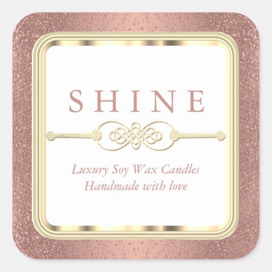 Roze Gouden Glitters en Wit Vierkante Sticker (Voorkant)