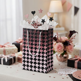 Roze gouden glitters en zwart houndstooth patroon klein cadeauzakje