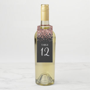 Roze Gouden Glitters en Zwarte Glam Tafelnummer Flessenhanger