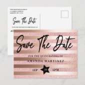 Roze Gouden Glitters & Folie Quinceañera Save The  Briefkaart (Voorkant / Achterkant)
