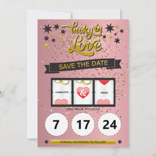 Roze Gouden Glitters Geluk in de Liefde Save the D Save The Date (Voorkant)