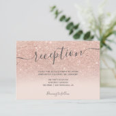 Roze gouden glitters glans blush script receptie informatiekaartje (Staand voorkant)