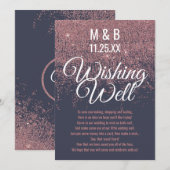 Roze Gouden Glitters Glans Donkerblauwe Wensput Kaart (Voorkant / Achterkant)