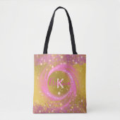 Roze Gouden Glitters Glans Draai Monogram Naam Tote Bag (Voorkant)