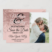Roze Gouden Glitters Glans Roze Save the Date Kaart (Voorkant / Achterkant)