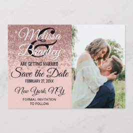 Roze Gouden Glitters Glans Roze Save the Date Kaart