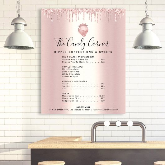 Roze gouden glitters glazuurdessert menu prijstlij poster